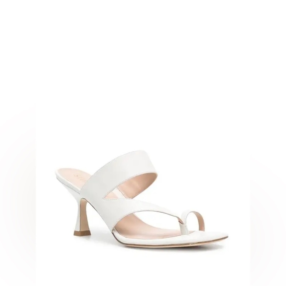 Stuart Weitzman Sz 6.5 Lyla White Asymmetrical Leather Heeled Bridal Sandals